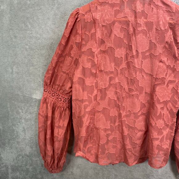 Lace‎ Button Up Shirt Top Women 1XL Puff Sleeve Indie Boho Chic Romantic Renfair - Picture 10 of 14